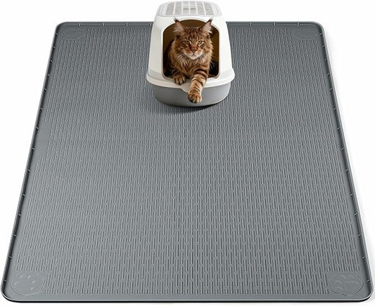 Bartuke Cat Litter Mat, XL Extra Large 40" x 40" Silicone Mat Litter Trapping Mat for Scatter Control, Soft on Kitty Paws, Easy to Clean (Dark Grey)