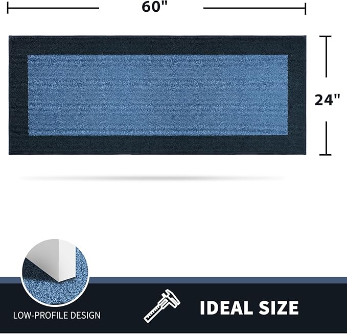 PURRUGS Dirt Trapping Door Mat 24" x 60", Non-Slip Machine Washable Entry Rug, Entrance Mat, Indoor Front Door Mat, Super Absorbent Entryway Rug for Muddy Shoes & Paws, Light Blue & Navy