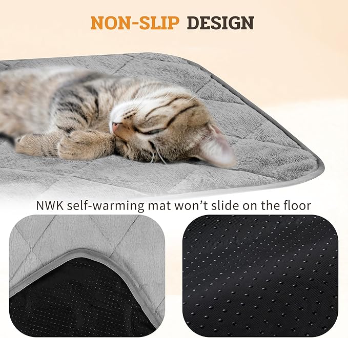 NWK Fluffy Self Warming Cat Mat, Cat Blanket, Thermal Dog Mat, Washable, Non-Slip Bottom for Sofa & Crate & Kennel & Car Seat (Misty Gray, Medium (28'' X 19'' X 0.4''))
