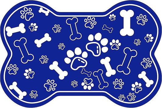 Dog Cat Mat for Food and Water,Rapid Absorbent Pet Feeding Mat, Bone Shaped Dog Placemat Bowl Mat with Rubber Backing,No Stains Pet Food Mats Indoor, Pet Accessories Supplies,Blue 17"×29"
