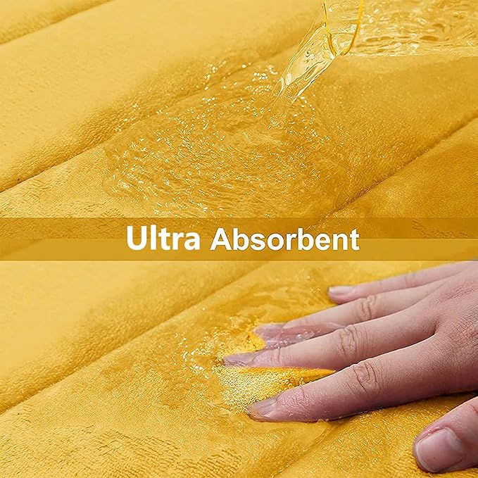 Buganda Memory Foam U-Shaped Contour Toilet Rugs, Non Slip Absorbent, Thick Soft Washable Bathroom Mat, Floor Carpet Bath Rugs Mat for Toilet Base (24" x 20", Yellow)