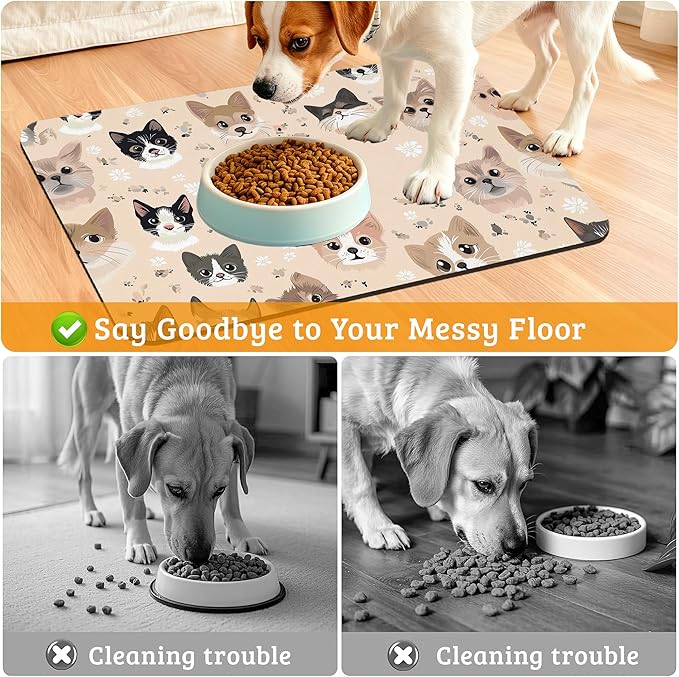 Pet Feeding Mat,Pet Photo Absorbent Dog Cat Food Mat Dog Mat with Rubber Backing,Non-Slip Water Bowl Placemat,Pet Supplies 12" x 20"