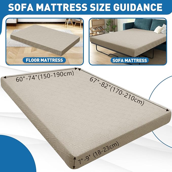 ZNSAYOTX Stretch Fit Futon Cover (67"-82") Armless Futon Sofa Bed Slipcover with Elastic Band, Universal Foldable Sofa Mattress Protector Full Queen Size, Washable Comfort Jacquard (Khaki)