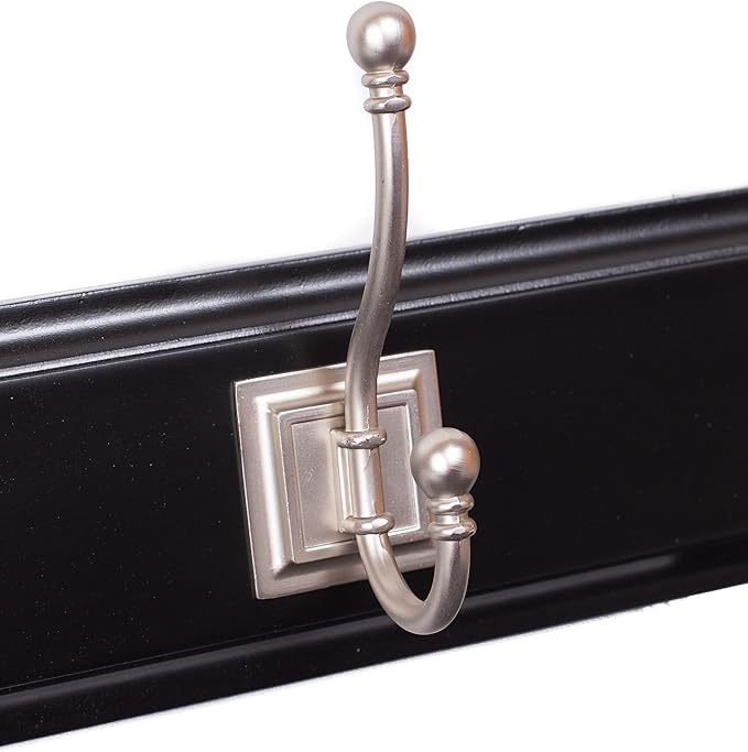 BIRDROCK HOME Classic Hook Rack and Hat Rack | 5 Hooks | Wall Mount | Black Finish | Satin Nickel Hooks