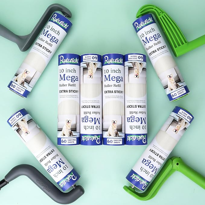 10 inch Mega Lint Roller Refills for Evercare Layers Smart Design Large Lint Rollers, 50% Stickier Refills Pack of 4, 60 Sheets per Refill, Total 240 Extra Sticky Sheets