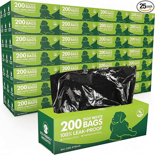 Sherr 25 Boxed Rolls 5000 Counts Dog Poop Bags Bulk Leak Proof Dog Doggy Poop Pet Waste Bags for Puppy Pets Outdoor Walking and Travel