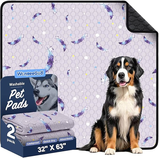 WanpeeGoo Washable Pee Pads for Dogs, 2 Pack Reusable Puppy Pads, Super Absorbent & Leakproof Dog Pads, Anti-Slip Dog Pee Pads for Puppy Training & Incontinence, Leaf Pattern 32"x63"