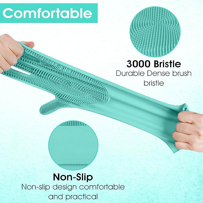 Pet Grooming Gloves - High-Density Silicone Gloves with Enhanced Five Finger Design for Washing, Bathing and Massaging Dogs and Cats (Green)