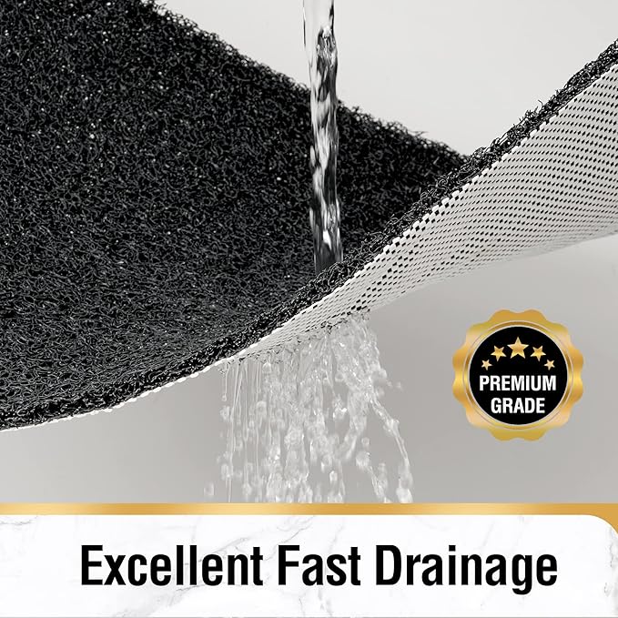 HITSLAM Square Shower Mat, 40 x 40 Inch Non Slip Bath Mat for Tub, Soft PVC Loofah Bathtub Mats with Drain Holes, Quick Drying Bathroom Stall Floor Mat, Bathroom Accessories Without Suction Cup, Black