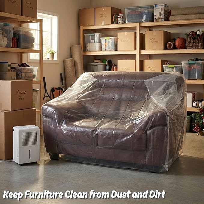 Wowfit Furniture Cover Dust-Proof Moving Bag for Chairs, Recliners & Boxes – Clear, Odorless Plastic - 4mil-Thick - 34W x 42.1D x 65/48H Inches