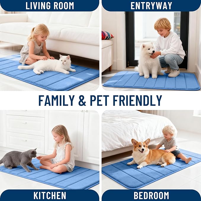OLANLY Memory Foam Toilet Rugs U Shaped 24x20, Super Soft Absorbent Contour Bath Rugs, Quick Dry, Machine Washable Toilet Mat, Bathmat Carpet, Bathroom Home Decor Accessories, Cornflower Blue