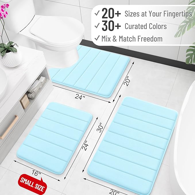 OLANLY Memory Foam Long Bathroom Rugs Runner 47x24, Super Soft Absorbent Bath Mat, Quick Dry, Machine Washable Shower Floor Rugs, Bathmat Carpet, Bathroom Home Decor Accessories, Sky Blue