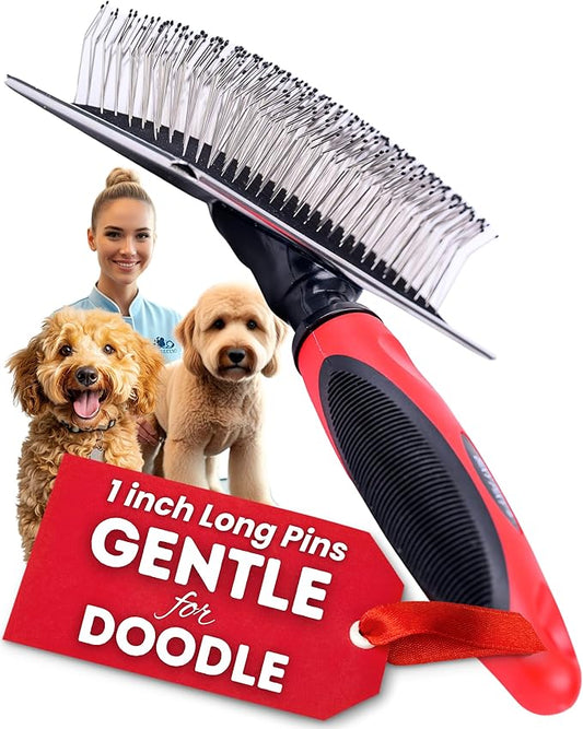 Bixy Pixy Dog Slicker Brush - Large - Protective Ball Tipped Pins Massages Pet Skin - Professional Groomer Dog Brush for Goldendoodle - Golden Retriever Brush (Large Size)