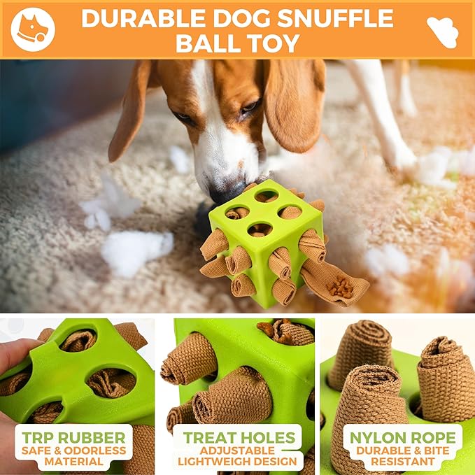 Fossa Dog Enrichment Puzzle Toy, Interactive Snuffle Ball for Dogs Encourage Stimulation Food Foraging Skill, Resistant Rope to Hide Treat for Aggressive Puppy, Small, Medium, Large Dog