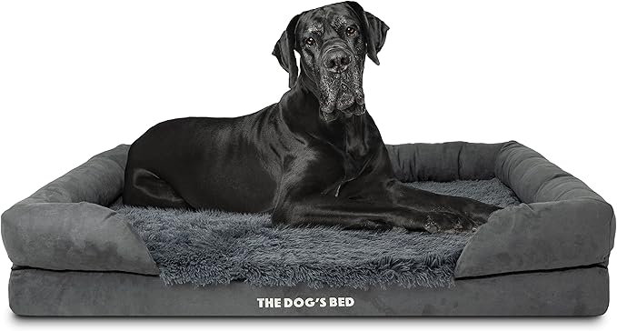 The Dog’s Bed Medium Oxford Grey, Memory Foam, Pain Relief: Arthritis, Hip & Elbow Dysplasia, Post Surgery, Lameness, Supportive, Calming, Waterproof Washable Cover