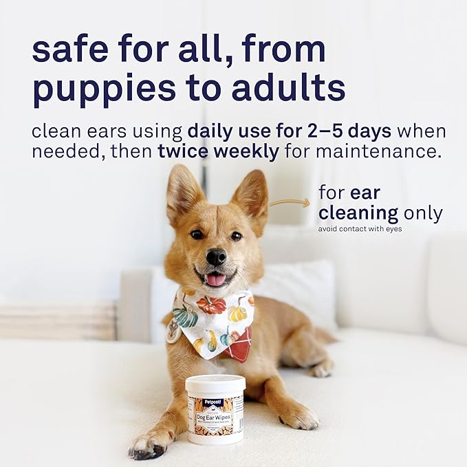 Petpost | Dog Ear Cleaner Wipes - Ultra Soft Cotton Pads in Coconut Oil Aloe Solution - Dog Ear Rinse & Cleanser 100 ct.