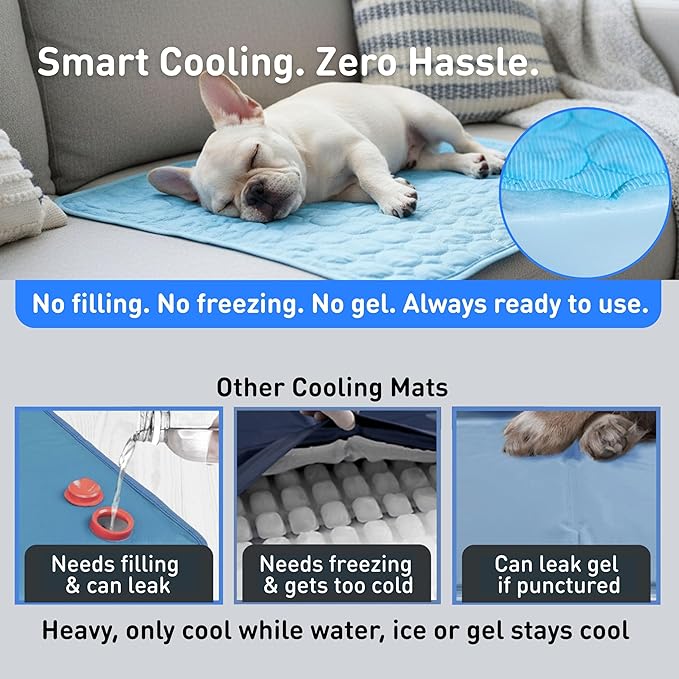 INSPECTOR TAIL Dog Cooling Mat - No Freeze Needed, Self-Cooling Pad for Large Dogs, Washable Portable for Crate Kennel Car Sofa Bed Floor, Indoor Outdoor Summer Use, 39"x27" with Carry Bag