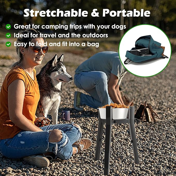 SHAINFUN Elevated Dog Bowl with Stand for Large Dogs, with 61oz Bowls, Adjustable Height & Width, Tall Raised Dog Food Water Stand