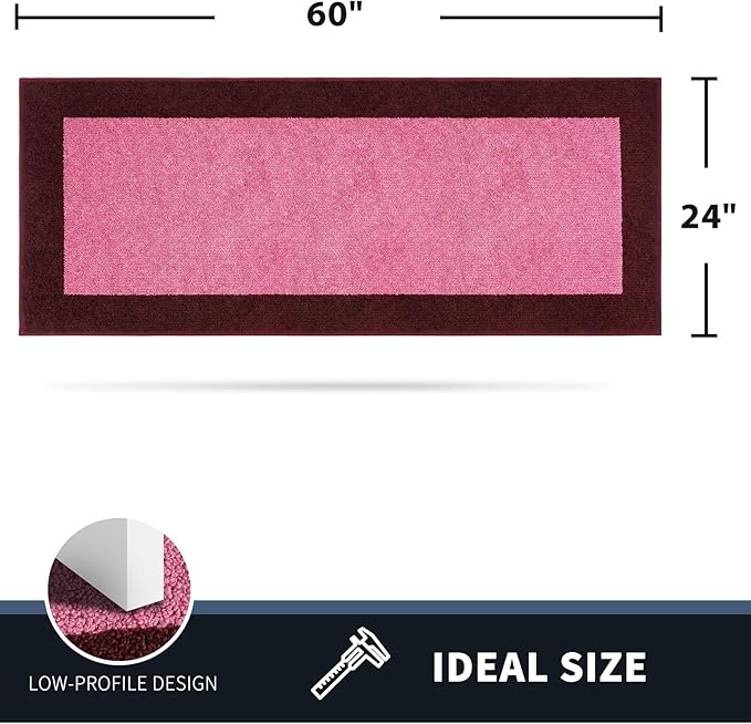 PURRUGS Dirt Trapping Door Mat 24" x 60", Non-Slip Machine Washable Entry Rug, Entrance Mat, Indoor Front Door Mat, Super Absorbent Entryway Rug for Muddy Shoes & Paws, Pink & Burgundy Red