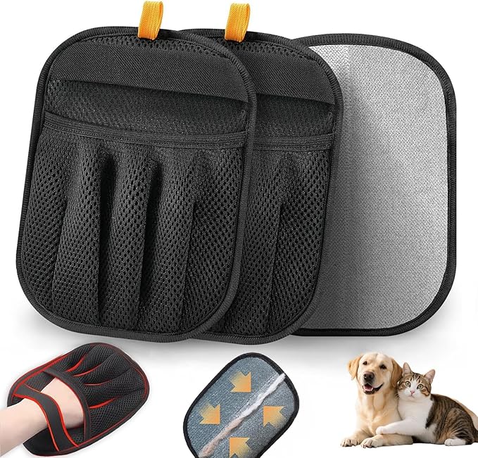 2 Pack Upgraded Pet Hair Removal Gloves, The Five-Finger Design Provides a More Convenient and Stable Grip .Reusable for Dog & Cat Hair for Couch, Furniture, Car Seat, Carpet, Clothing