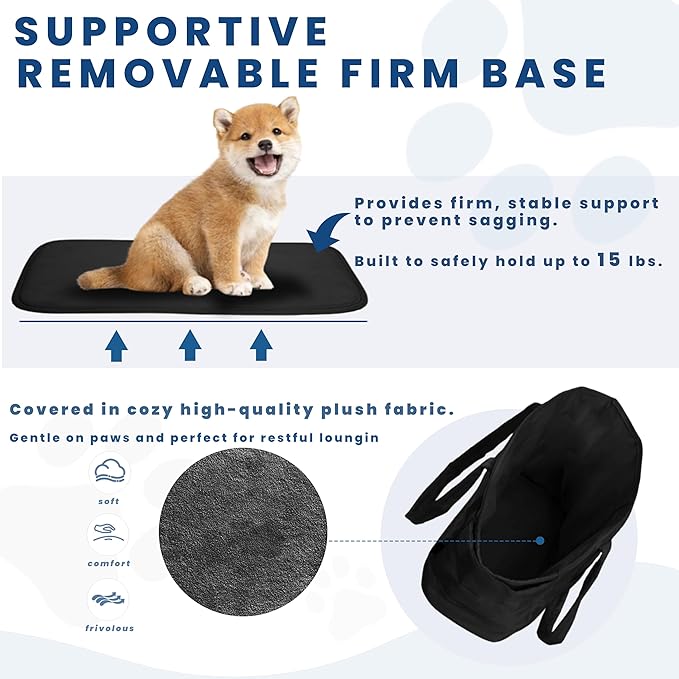 Lightweight Dog Purse Carrier for Small Dogs Under 15 lbs, Puffy Quilted Pet Carrier Tote for Puppies with Safety Leash Clip, Women's Hands-Free Dog Carrier Bag, Matte Black