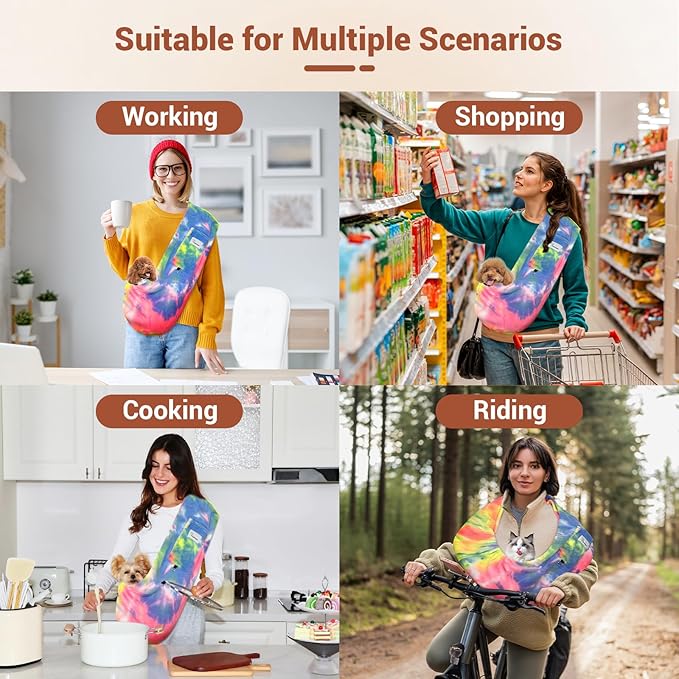 Hands-Free Cat Sling Carrier, Ultra-Soft Polar Fleece Pet Sling for Small Dogs & Cats 3-14 lbs, Machine Washable for Indoor Snuggling & Outdoor Use (Large, Fruits)