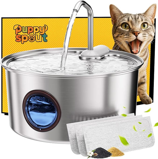 Cat Water Fountain Stainless Steel - 108oz/3.2L Automatic Cat Water Fountain for Drinking with 3PCS Filters, Metal Pet Water Fountain Water Dispenser for Cats, Puppy, Multiple Pets