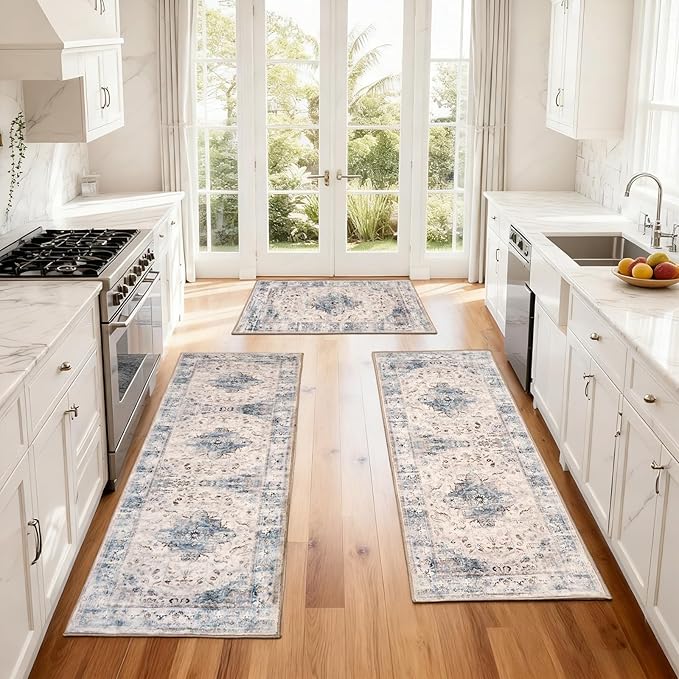 Kitchen Rug Set 3Pcs, Boho Rug Sets Non Slip Washable for Floor Thick Farmhouse Kitchen Decor Runner Rugs for Kitchen, Entryway，Laundry, Hallways 20''x32''+20''x48''+20''x59