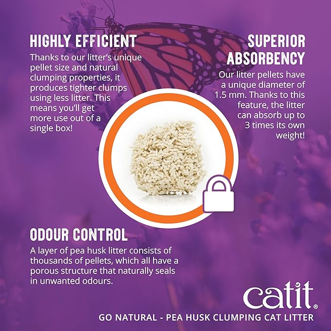 Catit - Go Natural Pea Husk Clumping Cat Litter - Lightweight, Dust Free, Easy Cleaning & Scooping, Flushable Kitty Litter with Odor Control & Subtle Fragrance - 12.3 Lbs, Vanilla Scented