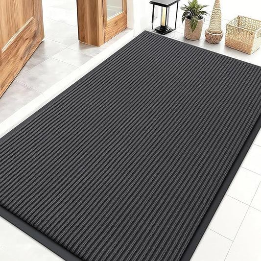 OLANLY Front Door Mat Indoor Outdoor Entrance, Waterproof Heavy Duty Doormat, Fade Resistant, Low Profile, Easy Clean Patio Porch Welcome Floor Mats for Entry, 47x32, Charcoal Grey