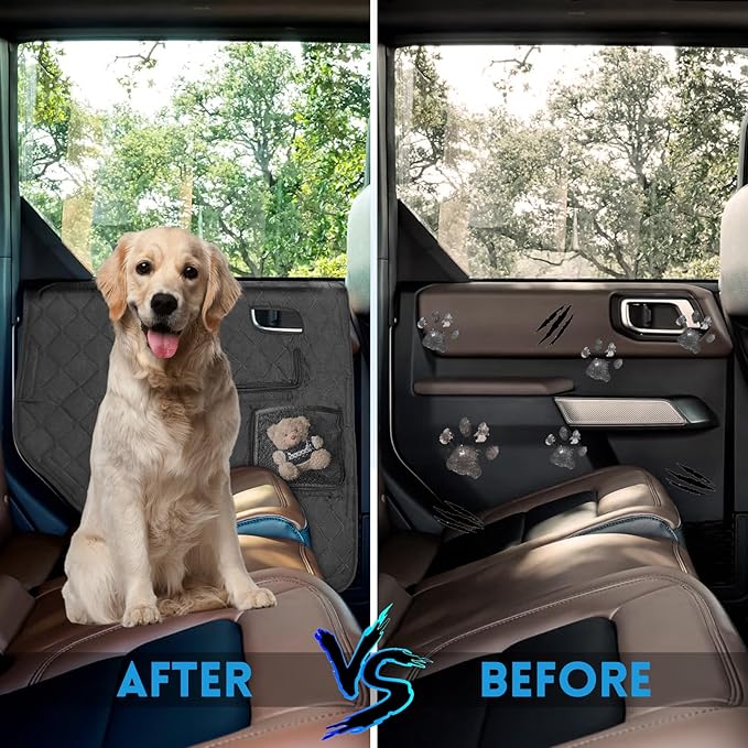 nuoozy Dog Car Door Protector Compatible with Ford Bronco 2021 2022 2023 2024 Thickening Pet Vehicle Door Guard Cover with Storage Pocket Anti-Scratch Nonslip Machine Washable Black (2 Pack)