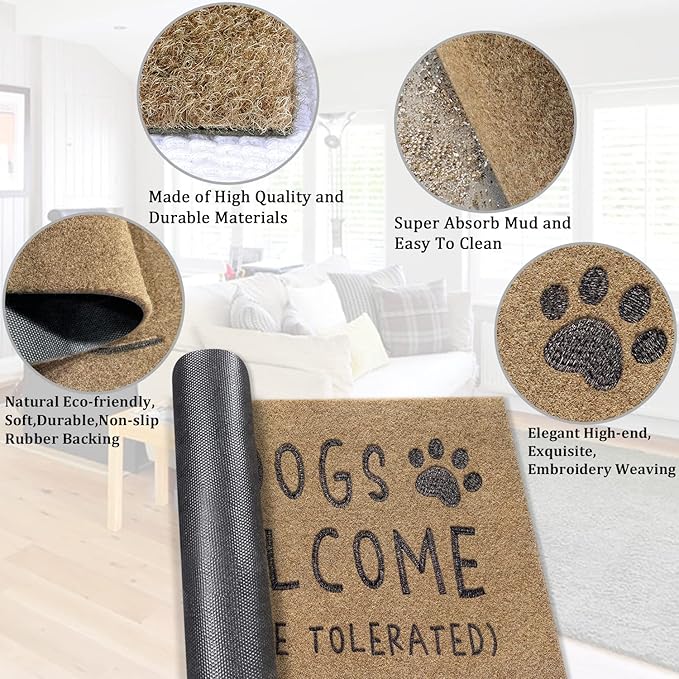 AAZZKANG Dog Doormat Funny Paw Mat Large 36"x24" with Non Slip Rubber Backing Easy to Clean Welcome Mats for Front Door,Patio,High Traffic Areas