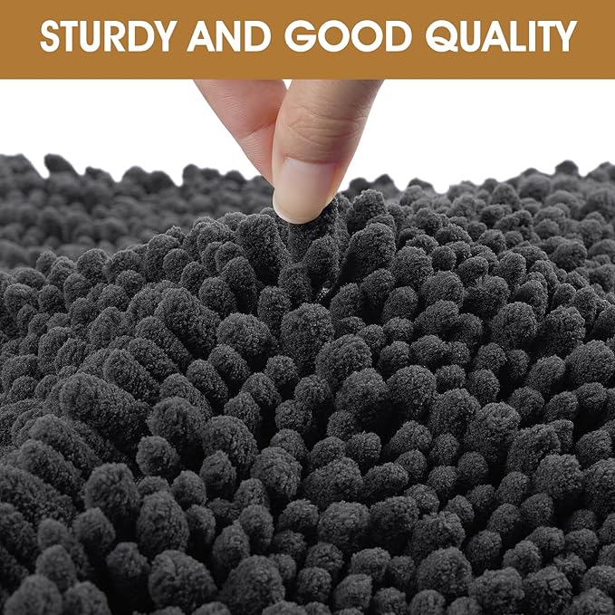 2 Pieces Muddy Door Mats for Dogs, 30" X 20" Chenille Absorbent Doormat, Trap Dirt Non Slip Heavy Indoor Doormat Soft Dog Bed Mat Front Inside Door Mat for Indoor Outdoor Entrance,Dark Grey