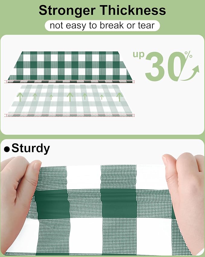 Smiry 20 Packs Gingham Disposable Table Cloth, 54 x 108 Inch Waterproof Plastic Tablecloth, Rectangle Hunter Green and White Checkered Table Covers for Picnic, Birthday, Party