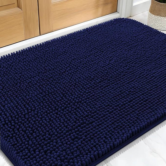 OLANLY Dog Door Mat for Muddy Paws 30x20, Absorbs Moisture and Dirt, Absorbent Non-Slip Washable Doormat, Quick Dry Chenille Mud Mat for Dogs, Entry Indoor Entryway Carpet for Inside Floor, Navy Blue
