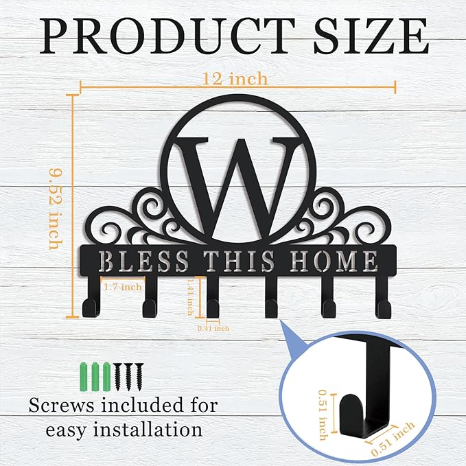 Metal Letter W Key Holder for Wall, Decorative Metal Key Holder Wall Mount, Key Hooks Coat Rack Monogram Wall Decor, Perfect for Bathroom, Living Room, Kitchen, Anniversary Housewarming Gift