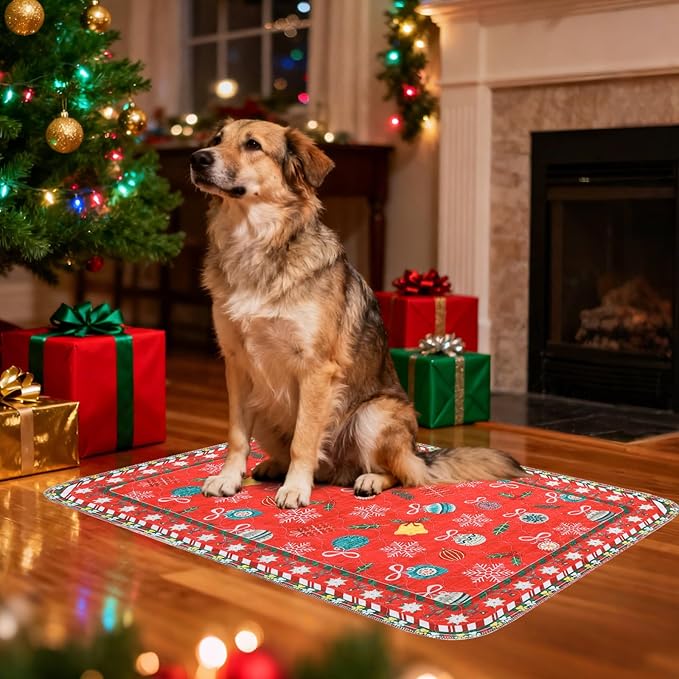 KOOLTAIL Washable Pee Pads for Dogs, 2 Pack Christmas Pet Mats, Super Absorbent Reusable Puppy Training Pads Waterproof,Nonslip Leak-Proof Dog Pee Pad,Large Whelping Pads for Floor,Crate,Couch,36"*41"