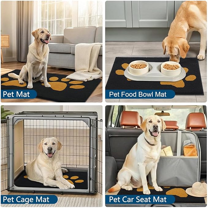 Buganda Dog Door Mat for Muddy Paws, Absorbent Dirt Trapper Washable Indoor Doormats, Non Slip Low-Profile Mud Mat for Dogs, Front Entrance Doormat for Inside Floor (36x24 Inches, Black and Yellow)