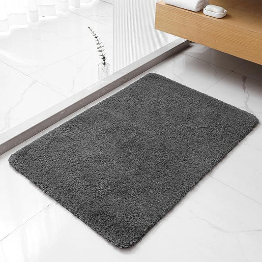 Dark Gray Bathroom Rugs 24"x36" - Fluffy Microfiber Bath Mat, Non Slip and Absorbent Bathroom Floor Mat, Machine Washable Plush Rug - Ideal for Tub, Cabinet or Washroom