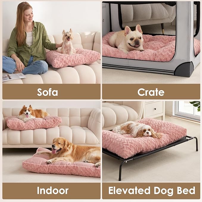 EHEYCIGA Washable Small Dog Bed for Crate 23x18 Inch, Reversible Kennel Pad for Puppy Weight Up to 25 lbs, Plush and Comfy Pet Sleeping Mat, Pink