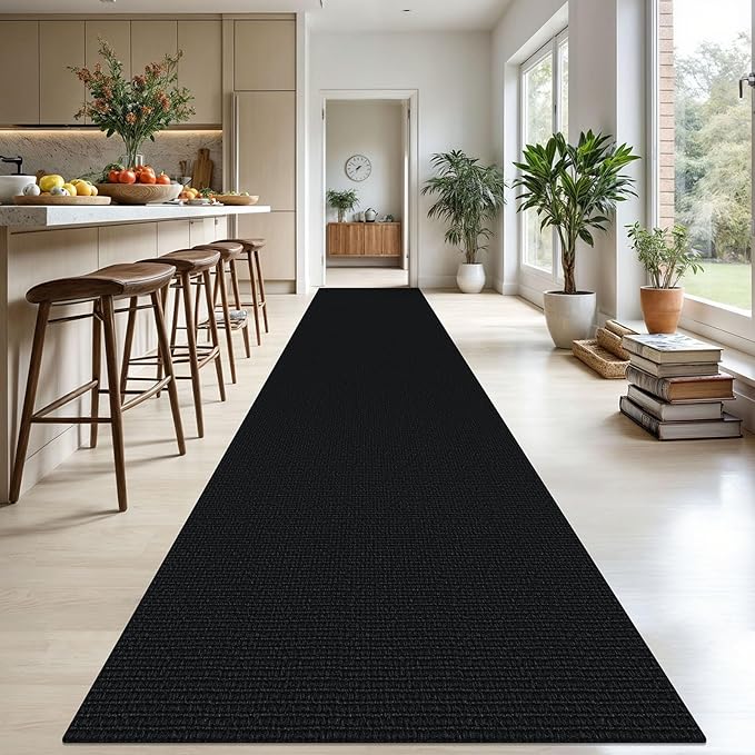 KOZYFLY Washable Runner Rug 3x20 ft Hallway Kitchen Runner Rugs with Rubber Backing Bobo Non Slip Entryway Runner Indoor, Long Carpet Runners for Hall Kitchen Entryway, Black