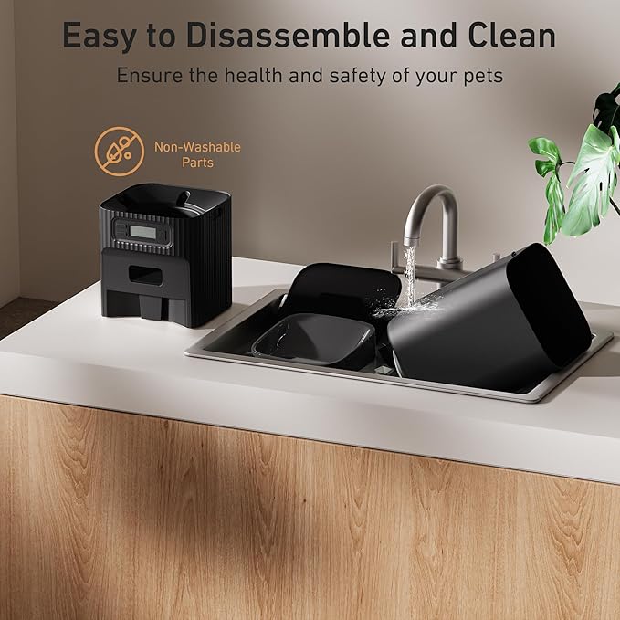 Automatic Cat Feeders, 7L/29 Cups Automatic Dog Feeder with Desiccant Bag, 1-6 Meals Ideal for 2-15mm Dry Food, Suitble for Multiple Pets, Dual Power Supply, Detachable Washable, Black