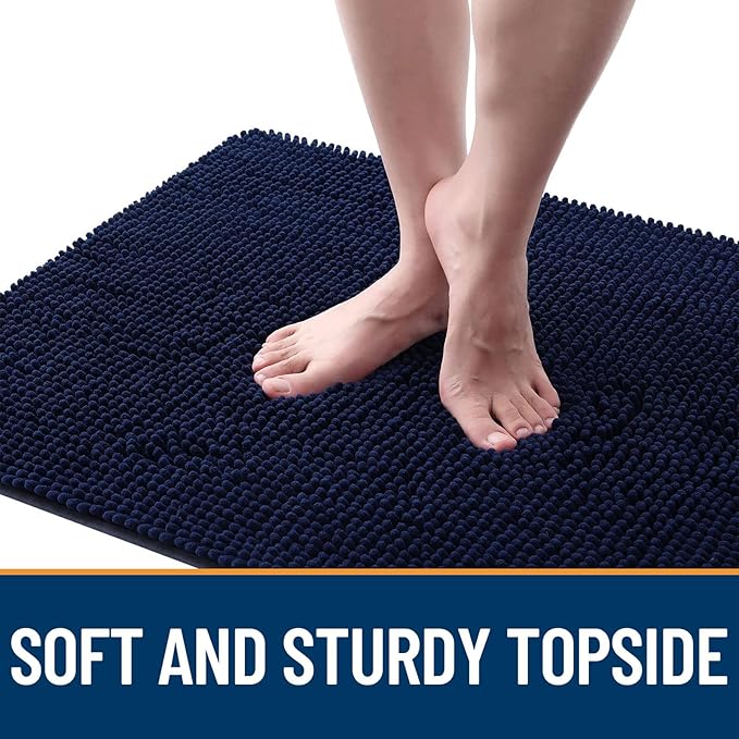 OLANLY Dog Door Mat for Muddy Paws 59x32, Absorbs Moisture and Dirt, Absorbent Non-Slip Washable Doormat, Quick Dry Chenille Mud Mat for Dogs, Entry Indoor Entryway Carpet for Inside Floor, Navy Blue