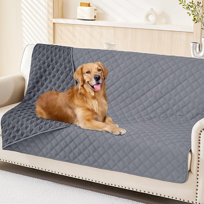 Smiry Waterproof Couch Covers for Dogs Washable, Reversible Pet Couch Covers for 3 Cushion Sofa Pet Friendly, Soft Sofa Furniture Protector for Dogs Cat Kids, Checkered (52"x82", Grey/Dark Grey)