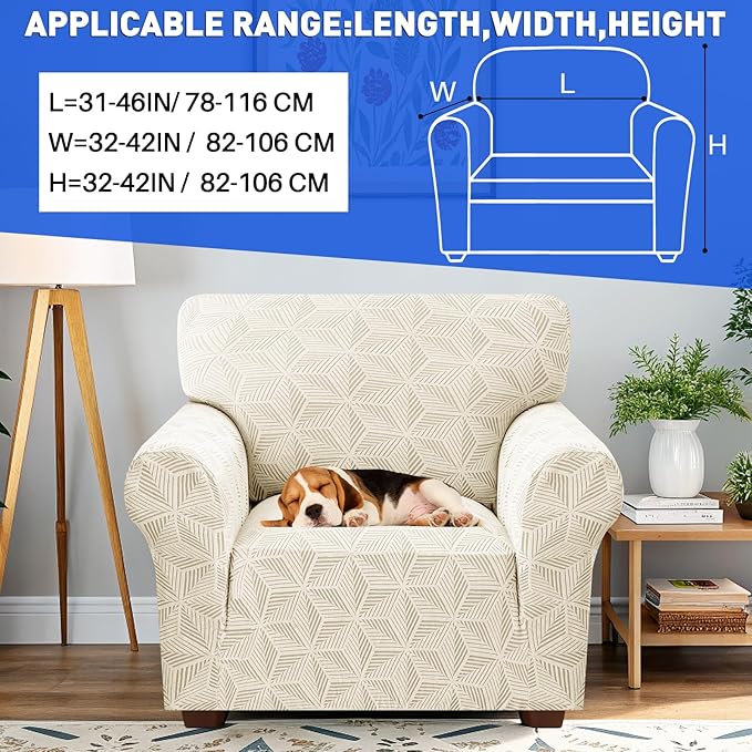 YEMYHOM 1 Piece Stretch Chair Sofa Slipcovers Couch Covers for 1 Seat, Jacquard Armchair Covers with Non-Slip Elastic Bottom, Thickened Furniture Protector for Dogs Pets kids (Small, Beige）