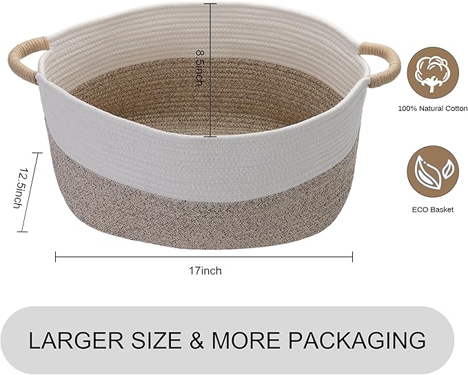 Medium Rope Basket with Handles, Medium Bohe Storage Basket, 17 "L x 12.5" W x 8.5 "H, Home Decor Organizer for Towels,toys, Books & Magazines