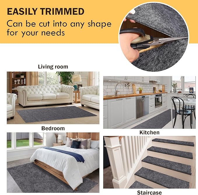 Waterproof Rug Pad, 4x6 ft Under Area Rug Carpet Pad, Non Slip Felt Rug Pads for Hardwood Floors, Keep Carpets in Place Soft and Prevent Rug from Wrinkling or Buckling