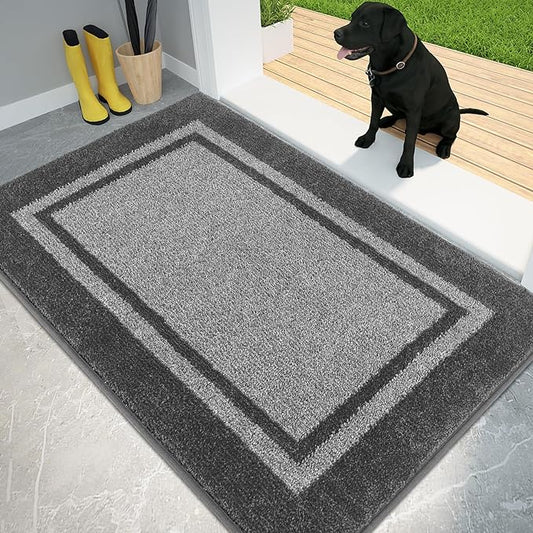 PURRUGS Dirt Trapping Door Mat 32" x 48", Non-Slip Machine Washable Entryway Rug, Entrance Mat, Indoor Front Door Mat, Super Absorbent Entry Rug for Muddy Shoes & Paws, Light Grey & Dark Grey