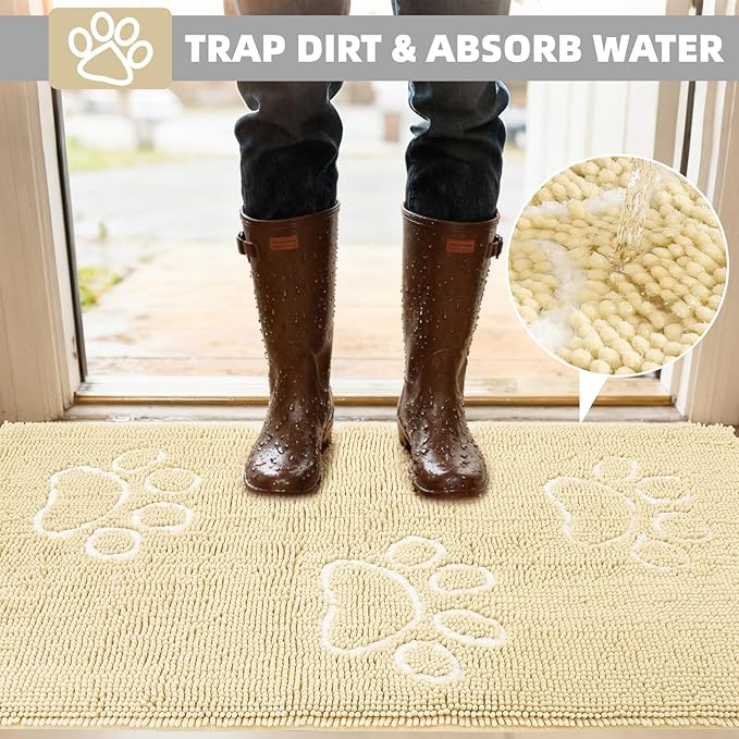 PUPTECK Dog Doormat for Dirty 60 x 30 inch Super Absorbent Microfiber, Non Skid Backing, Beige Door Mat Indooer