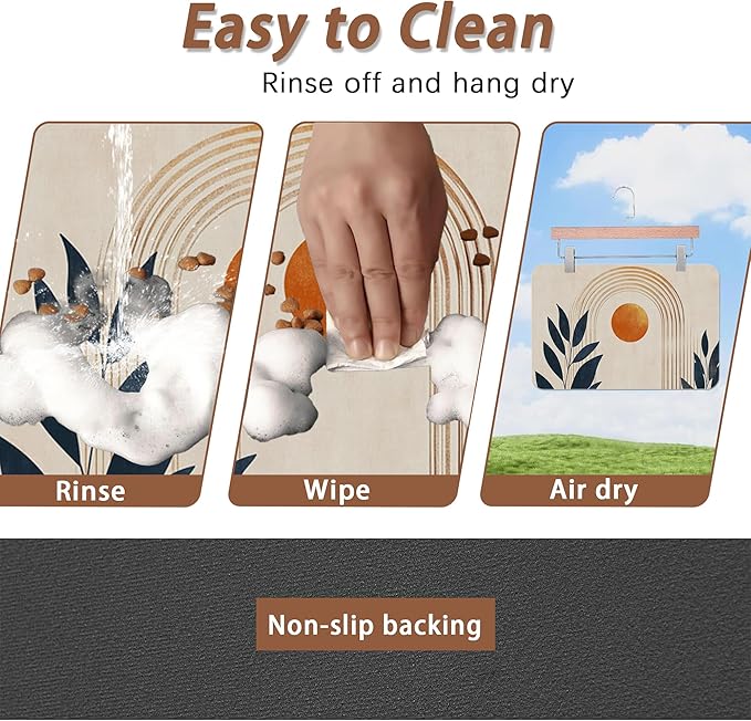 Sun Boho Leaf Dog Cat Food Mat,Absorbent Pet Feeding Mat for Food and Water,Non-Slip Dog Bowl Mats Floor Protector 12"x20"